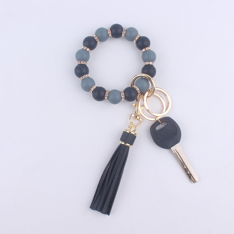 Wholesale Silicone Beaded Tassel Wrist Keychain